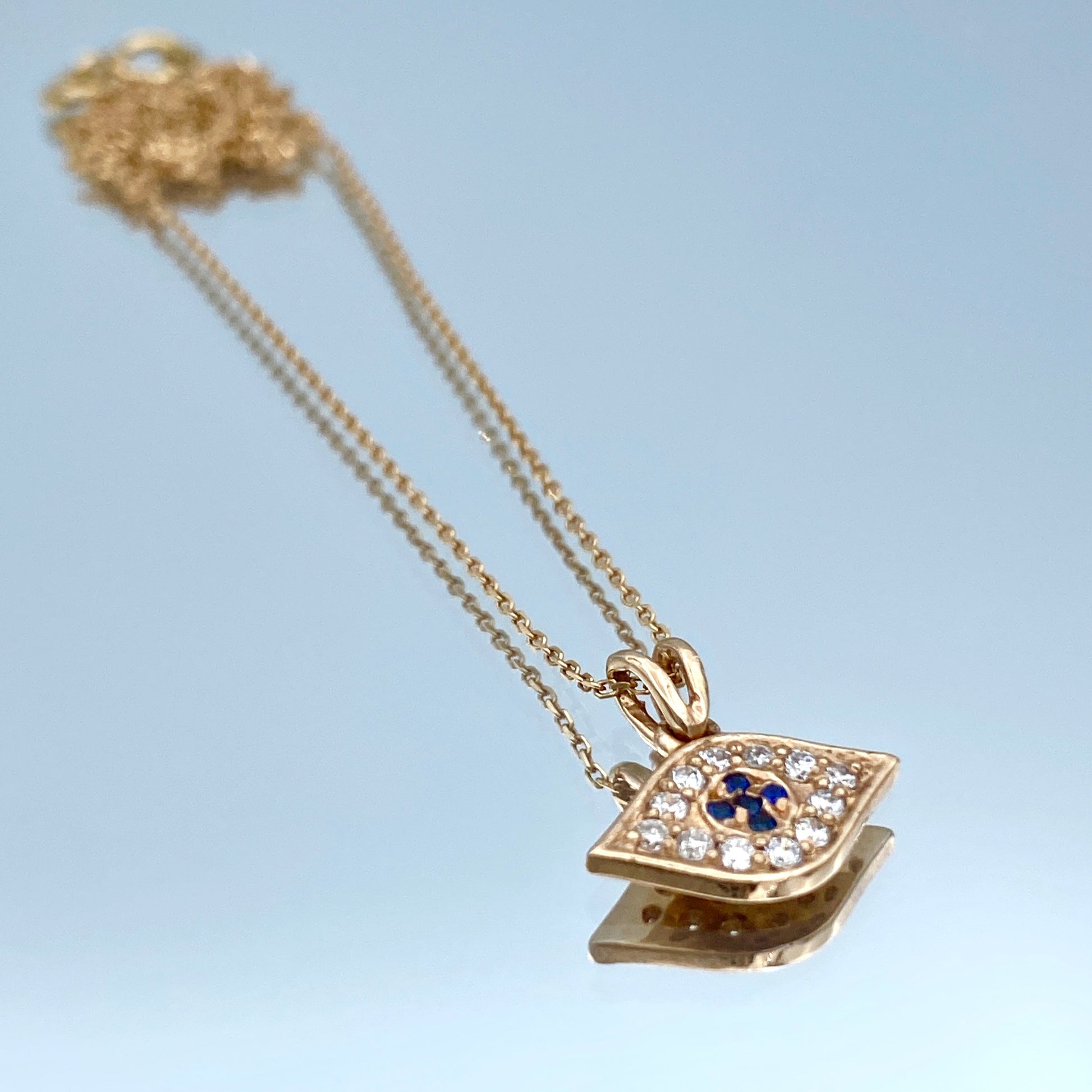 Evil Eye Sapphire and Diamond Pendant in 14K Rose Gold - L and L Jewelry