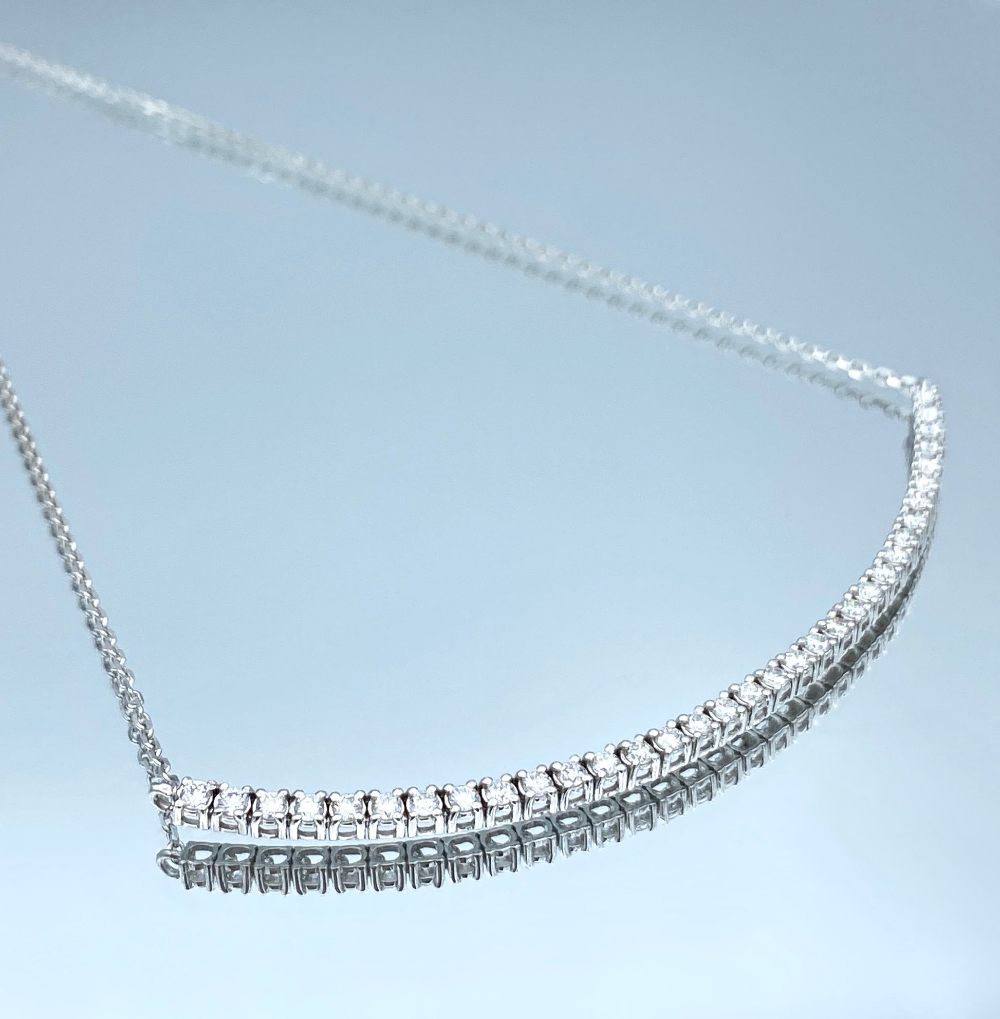 Halfway Diamond Tennis Chain Necklace in 14K White Gold - L and L Jewelry