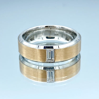 Two Tone Men's Wedding Ring with baguette-Cut Diamond in 14K Rose and White  Gold - L and L Jewelry