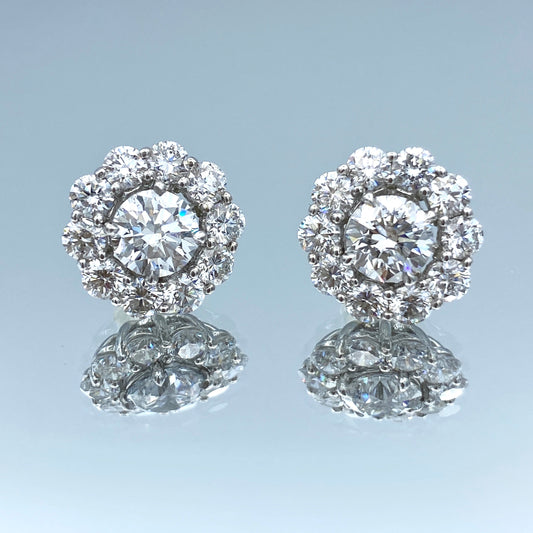 Floral Jacket Design Diamond Stud Earrings in 14K White Gold - L and L Jewelry