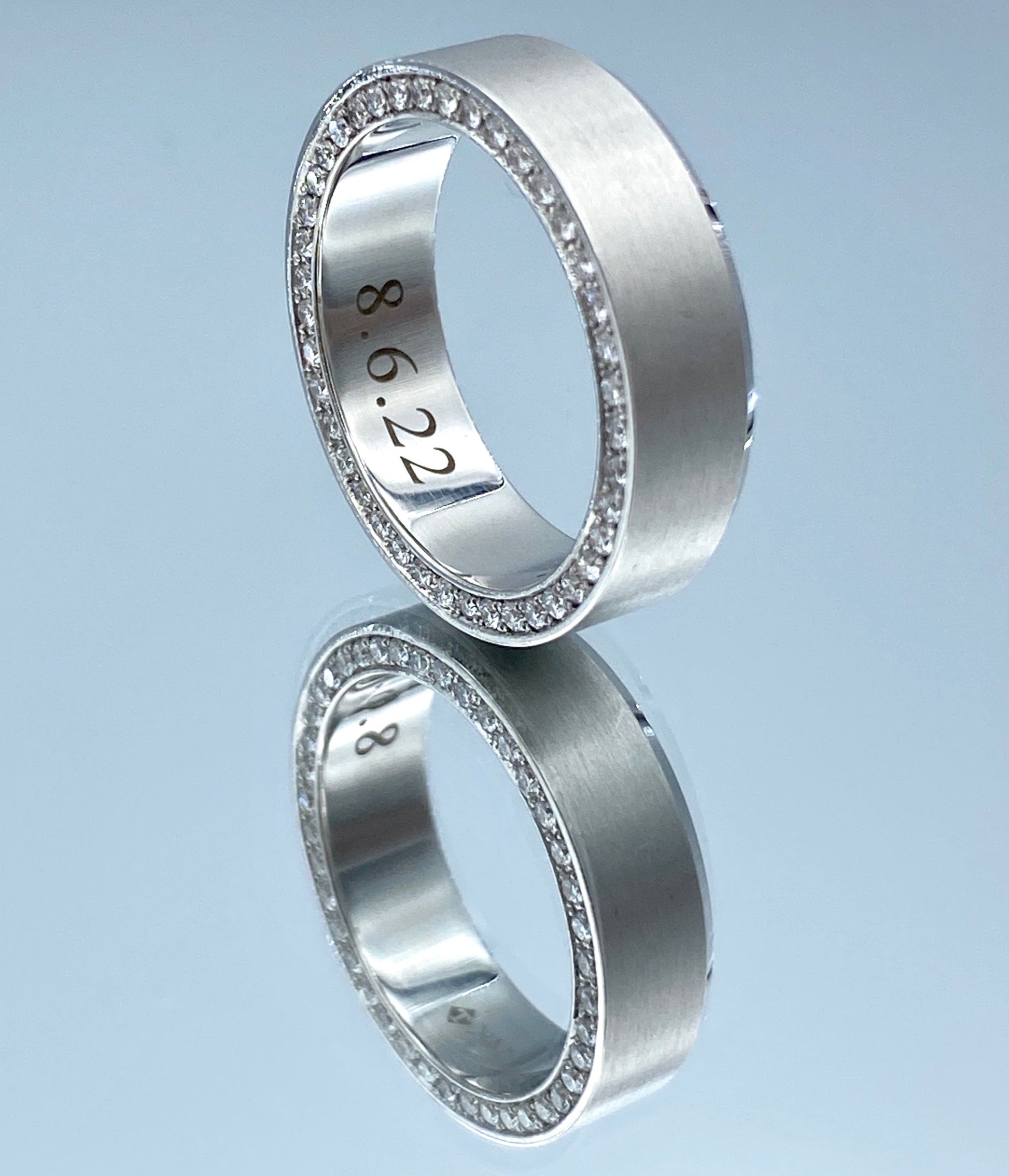 Men's Wedding Band with Round Brilliant-Cut Diamonds in 14K Brushed Finish White Gold - L and L Jewelry