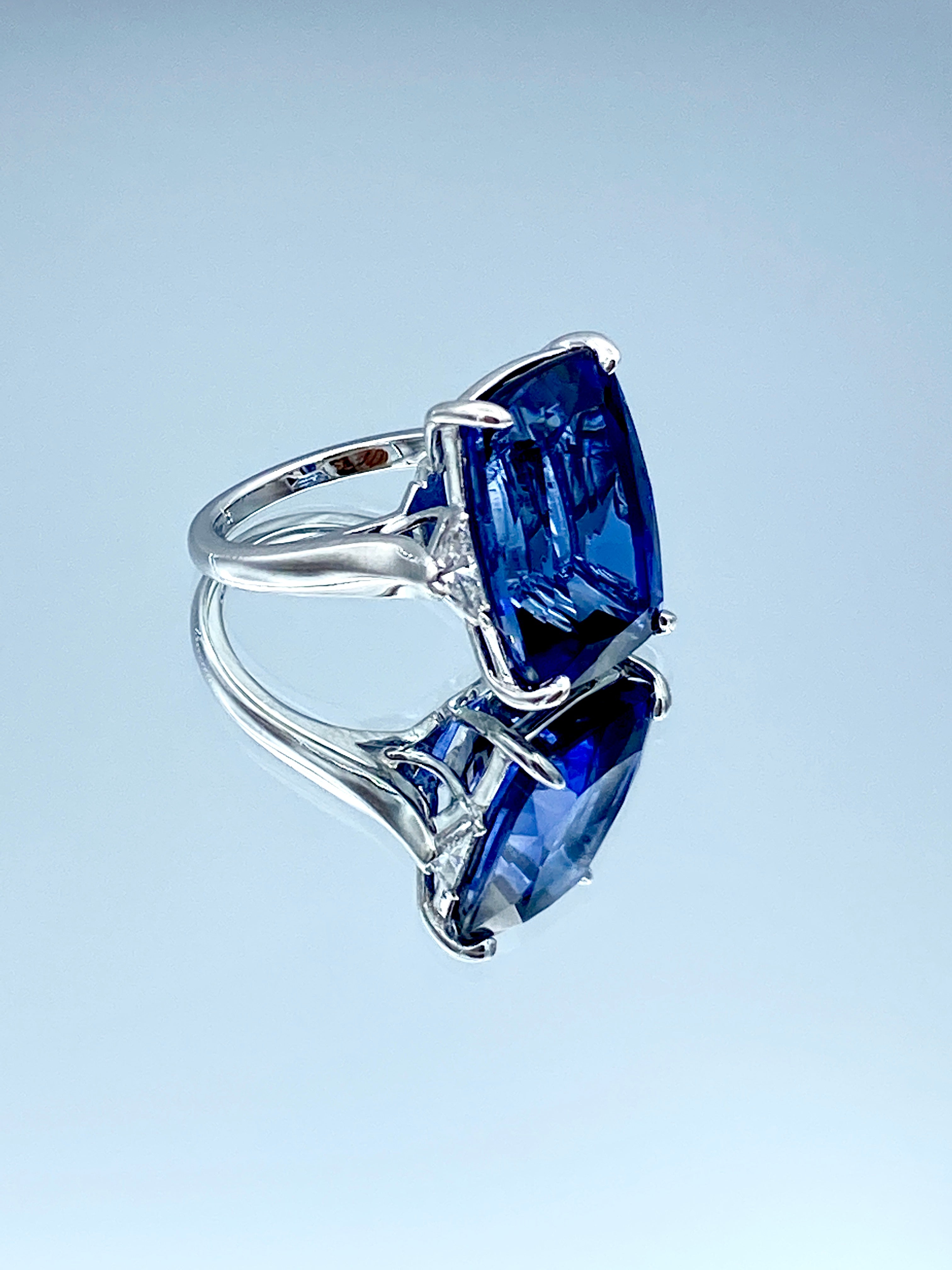 Blue Sapphire Ring with Diamond in 14K White Gold - L and L Jewelry