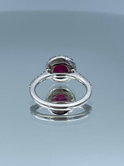 Halo Ruby and Diamond Ring in 14K White Gold - L and L Jewelry