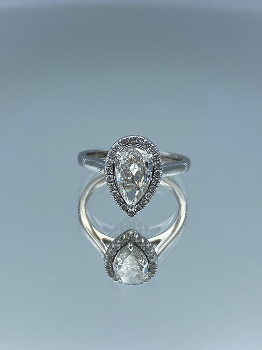 Halo Pear-Shaped Diamond Engagement Ring in 14K White Gold - L and L Jewelry