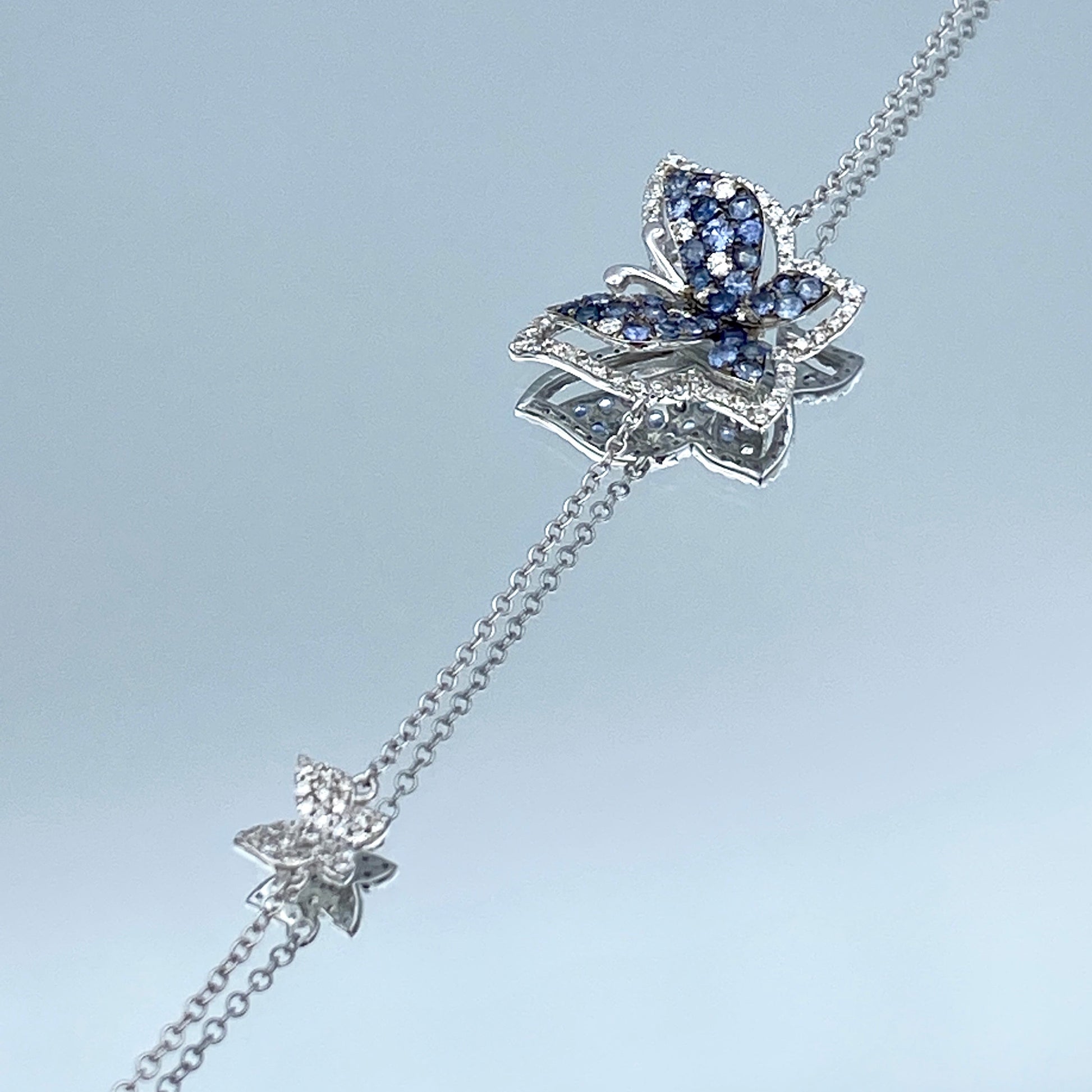 Butterfly Bracelet with Blue Sapphire and Diamond in 14K White Gold - L and L Jewelry