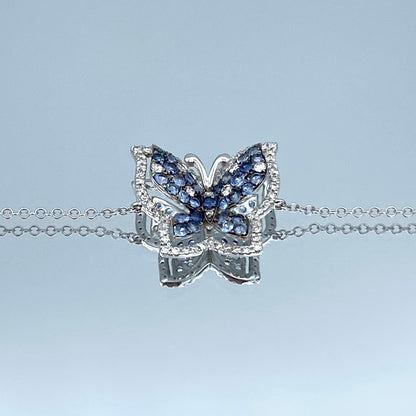 Butterfly Bracelet with Blue Sapphire and Diamond in 14K White Gold - L and L Jewelry