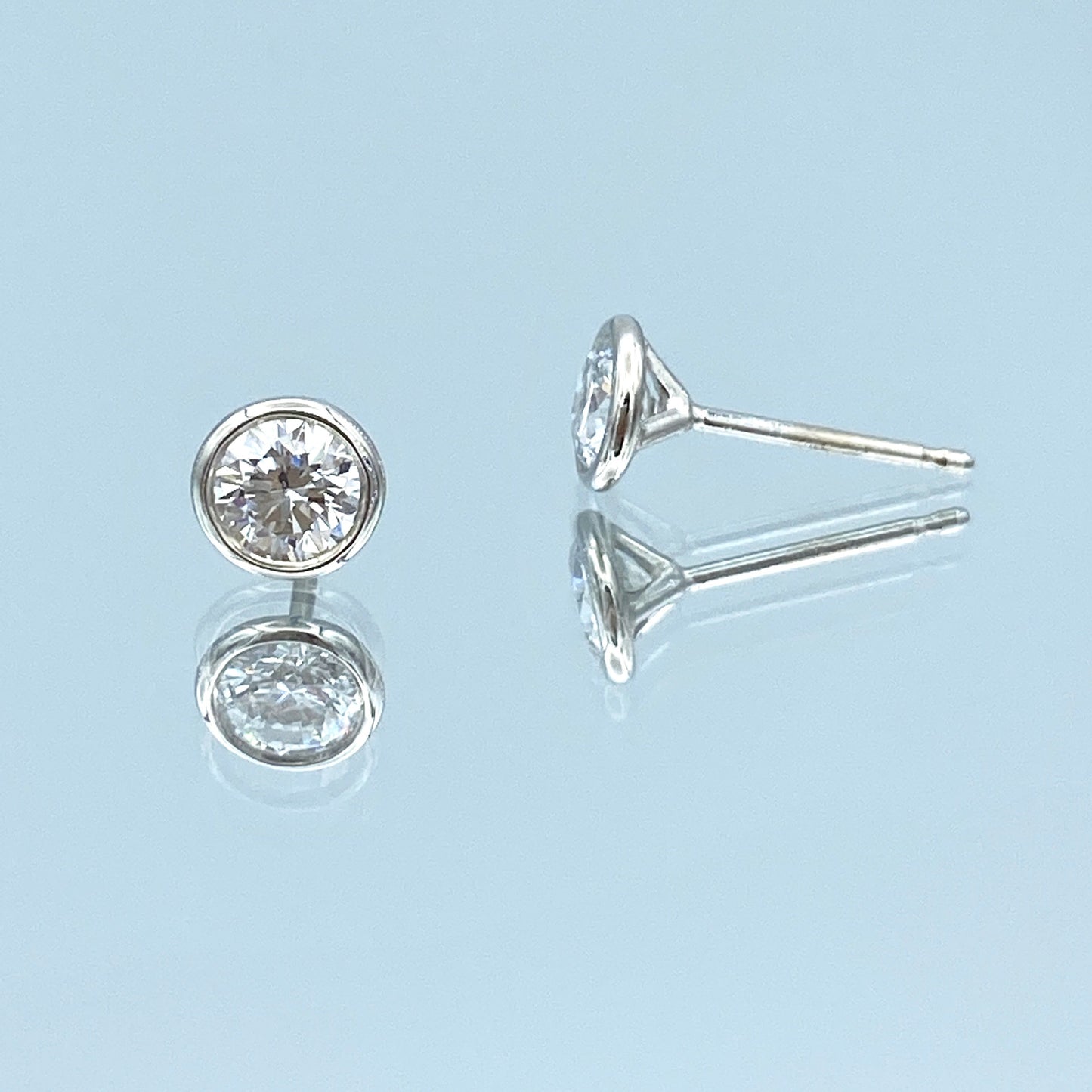 Bezel Set Diamond Stud Earrings in 14K White Gold - L and L Jewelry