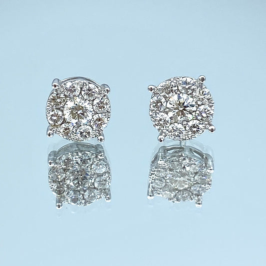 Cluster Diamond Stud Earrings in 14K White Gold - L and L Jewelry