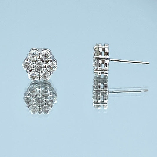 Floral Design Round-Cut Diamond Earrings in 14K White Gold - L and L Jewelry