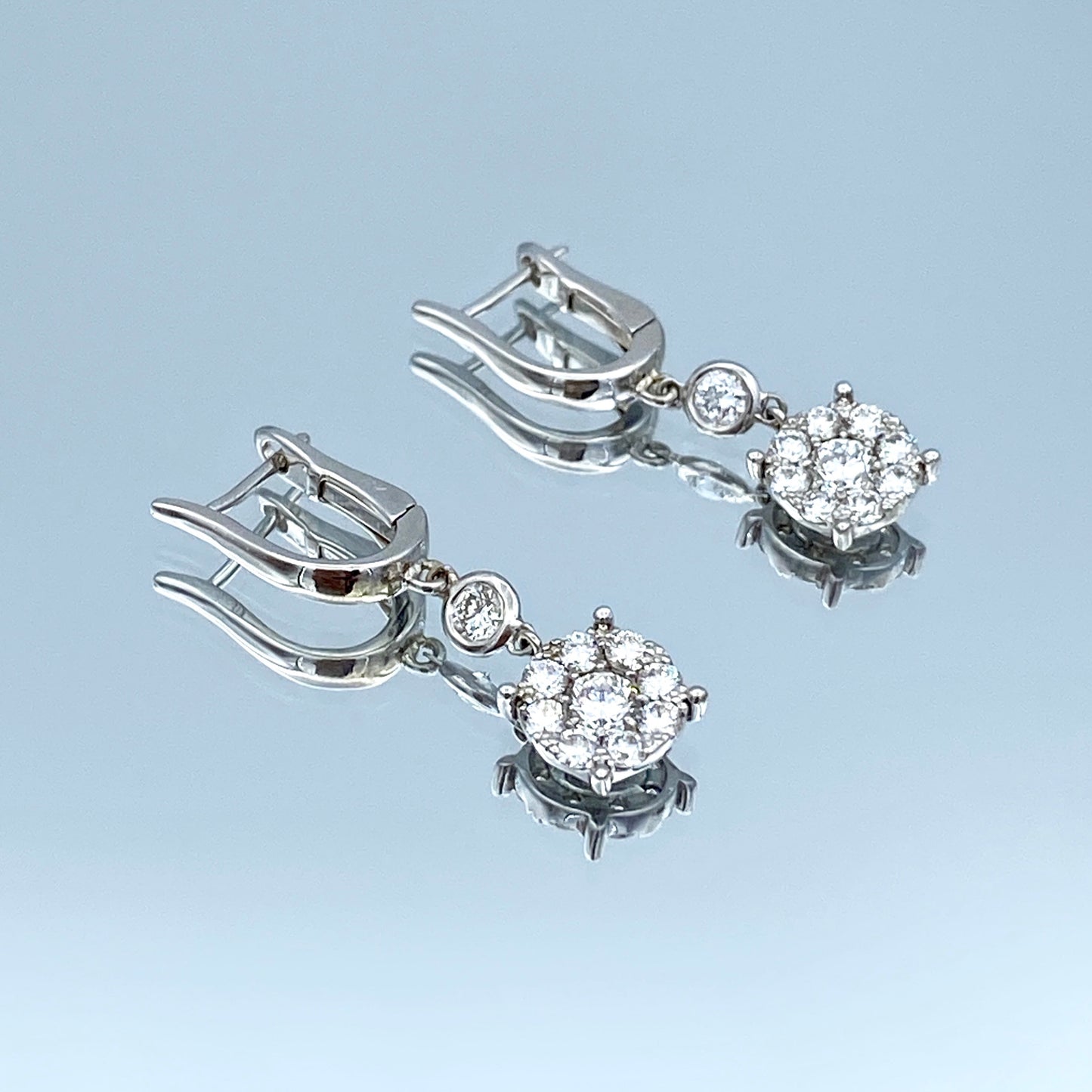 Round Brilliant-Cut Diamond Leverback Dangle Earrings in 14K White Gold - L and L Jewelry