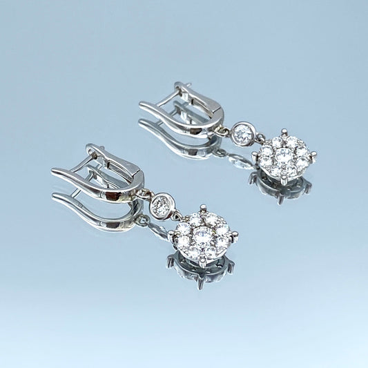 Round Brilliant-Cut Diamond Leverback Dangle Earrings in 14K White Gold - L and L Jewelry