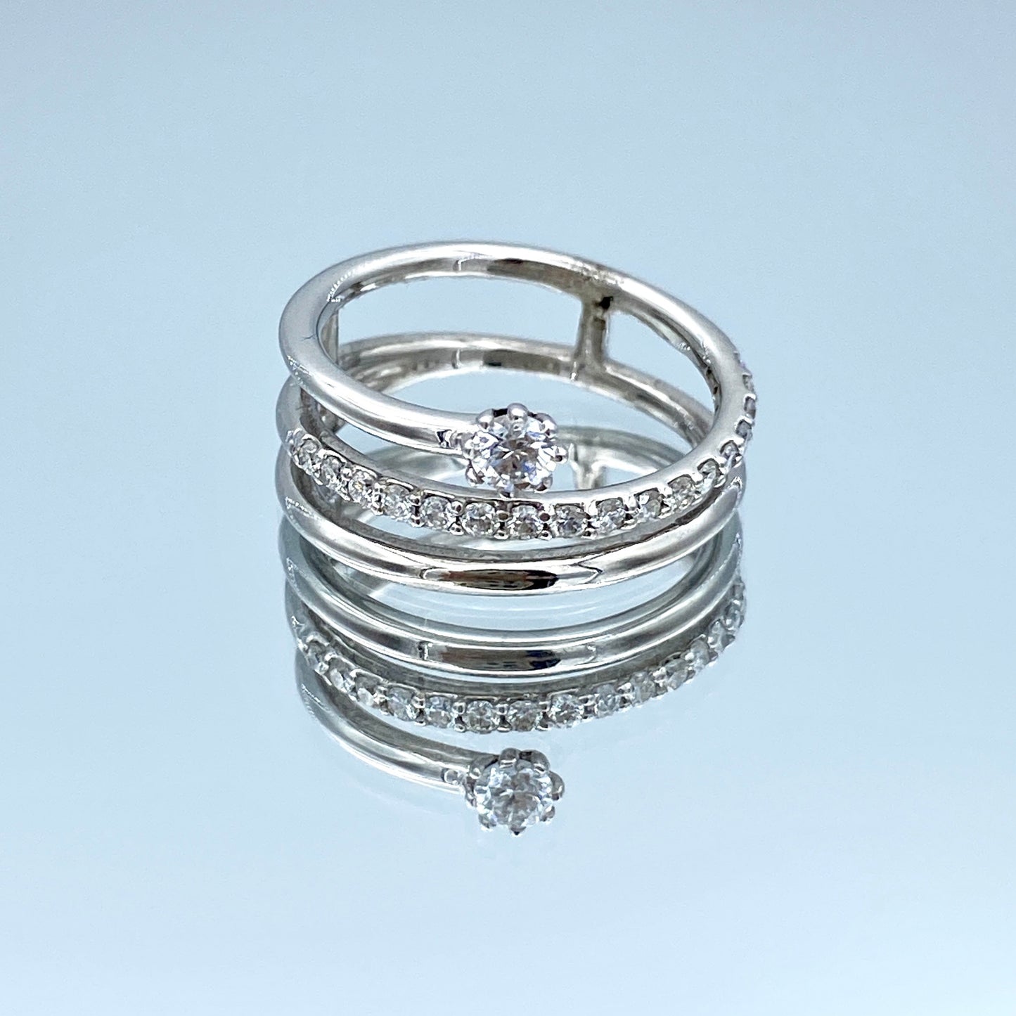 Round-Cut Diamond Spiral Ring in 14K White Gold - L and L Jewelry