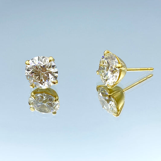 Solitaire Round-Cut Diamond Earrings in 18K Yellow Gold - L and L Jewelry