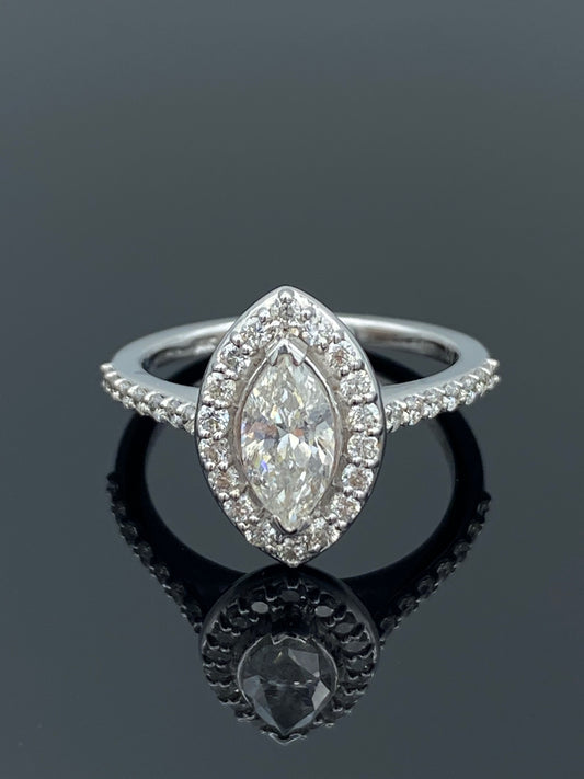 Halo Marquise-Cut Diamond Engagement Ring in 14K White Gold - L and L Jewelry