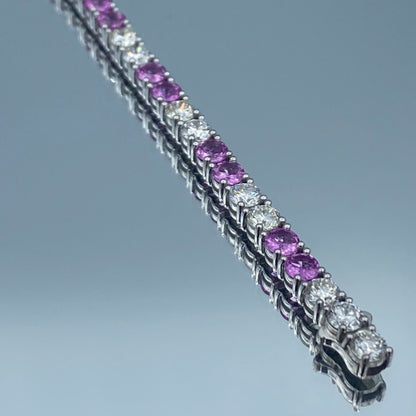 Pink Sapphire and Diamond Tennis Bracelet in 14K White Gold - L and L Jewelry