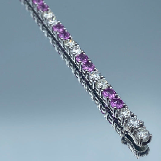 Pink Sapphire and Diamond Tennis Bracelet in 14K White Gold - L and L Jewelry