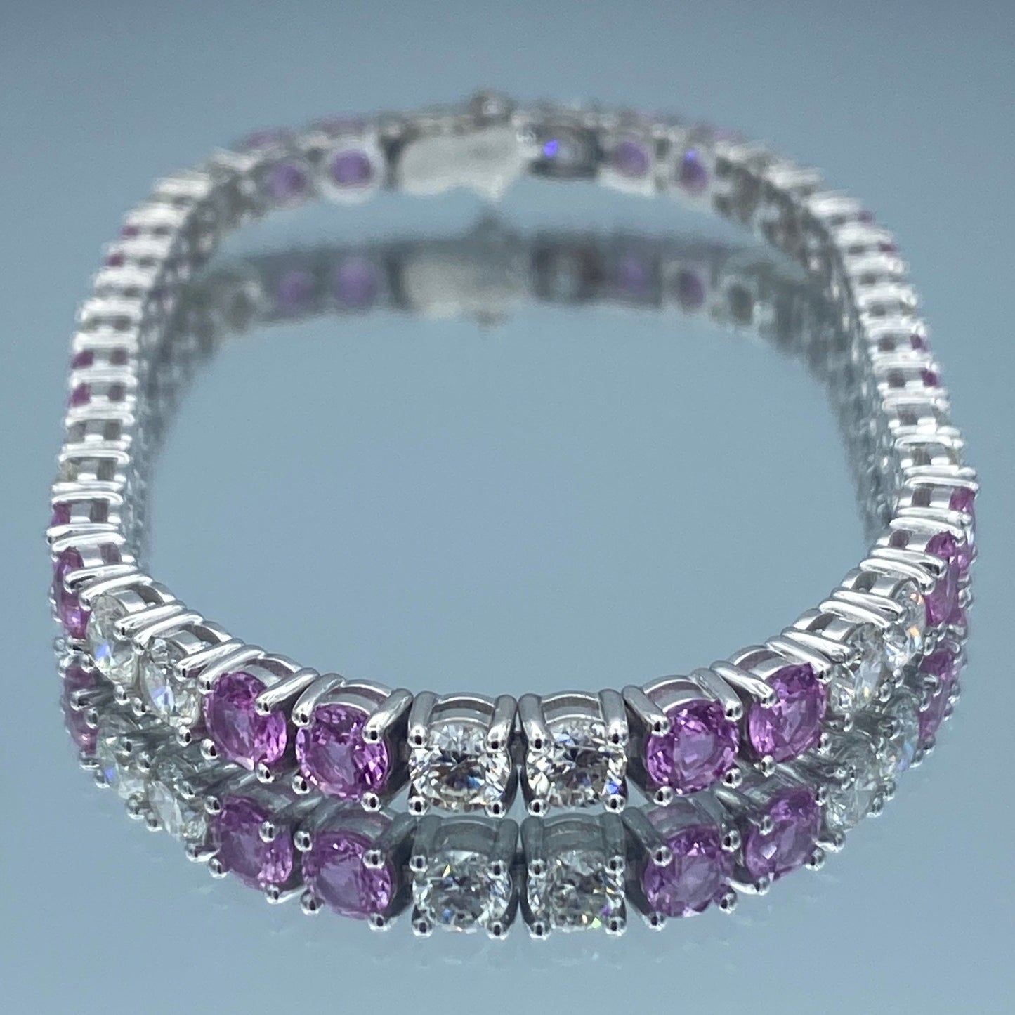 Pink Sapphire and Diamond Tennis Bracelet in 14K White Gold - L and L Jewelry