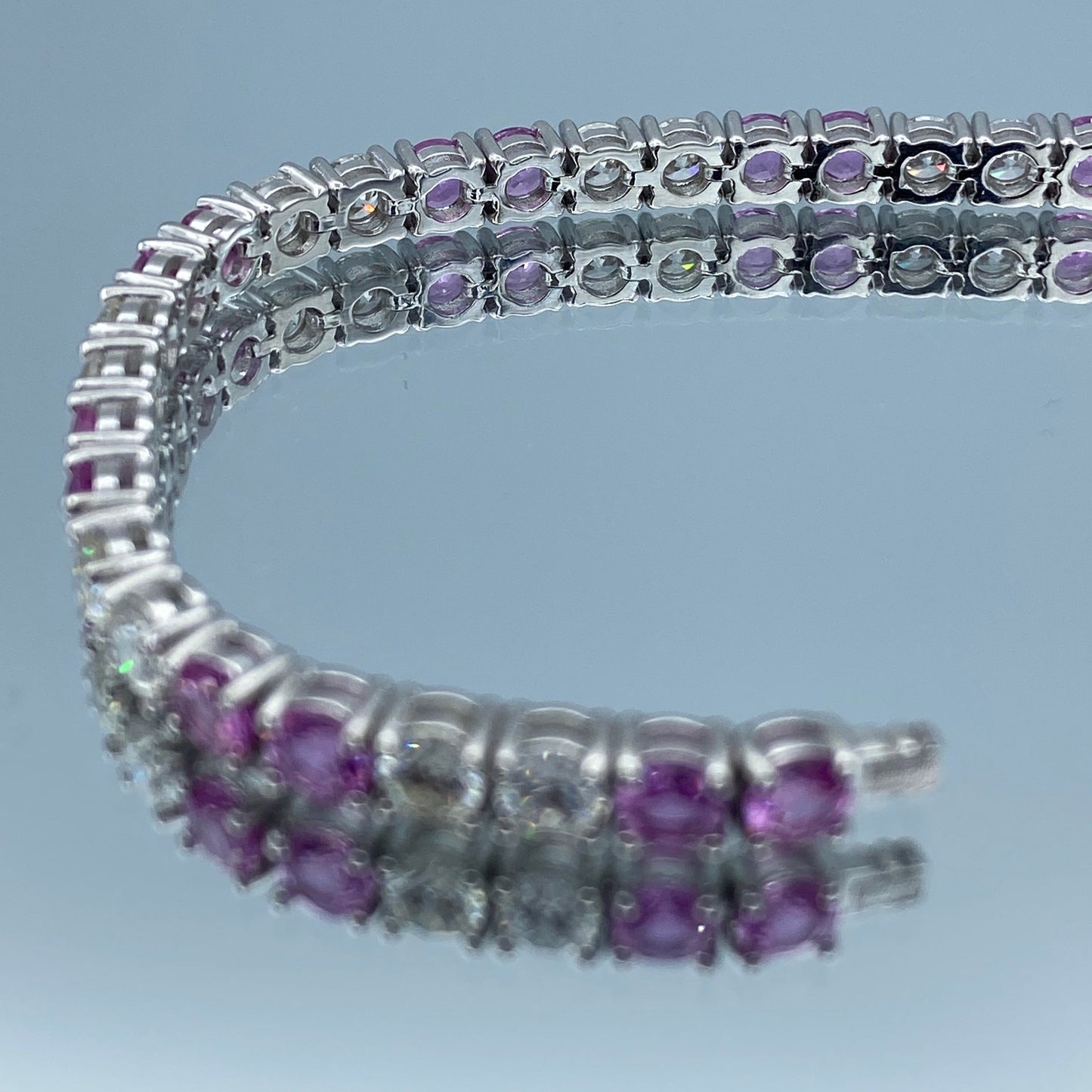 Pink Sapphire and Diamond Tennis Bracelet in 14K White Gold - L and L Jewelry