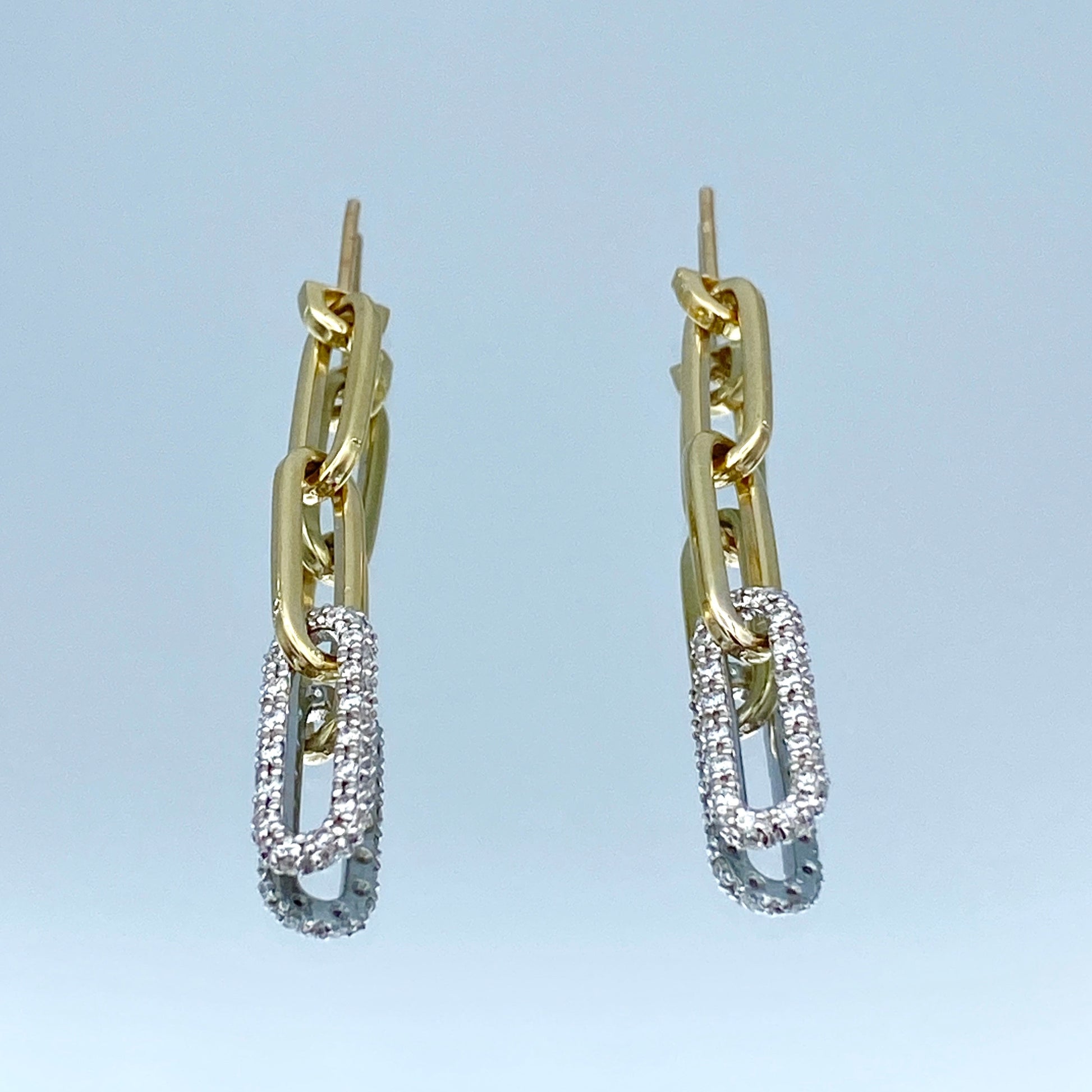 Paperclip Link Earrings with Pave Set Diamond in 14K Yellow Gold - L and L Jewelry