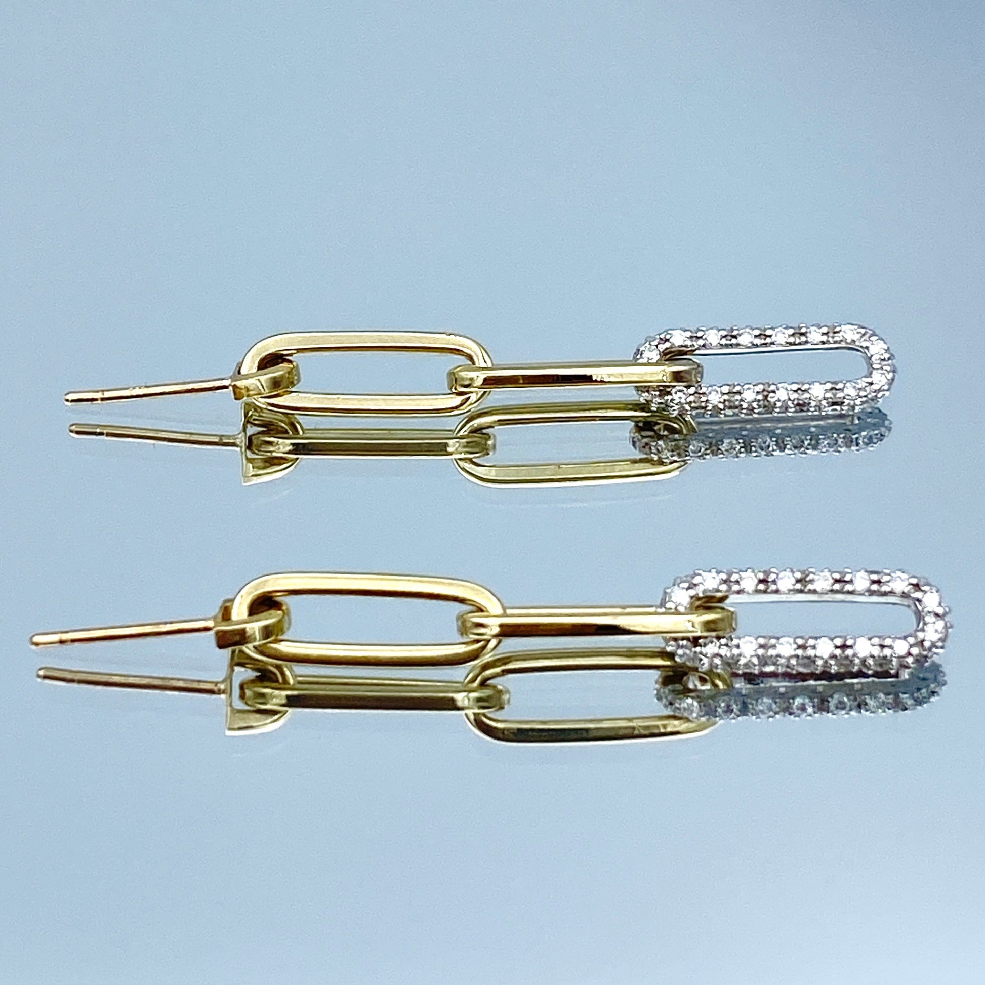 Paperclip Link Earrings with Pave Set Diamond in 14K Yellow Gold - L and L Jewelry