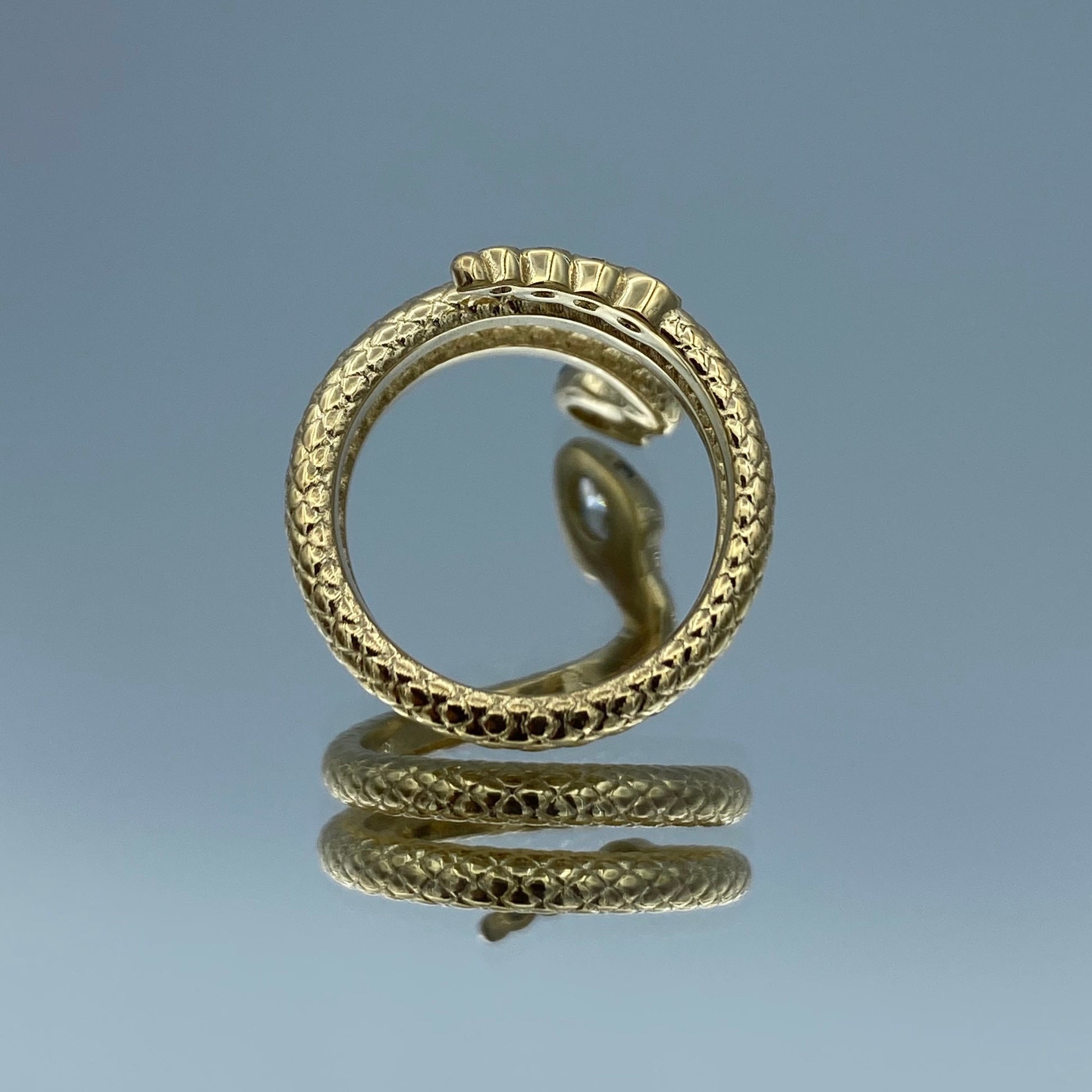 Snake Shape Ring with Marquis-Cut and Round-Cut Diamonds in 14K Yellow Gold - L and L Jewelry