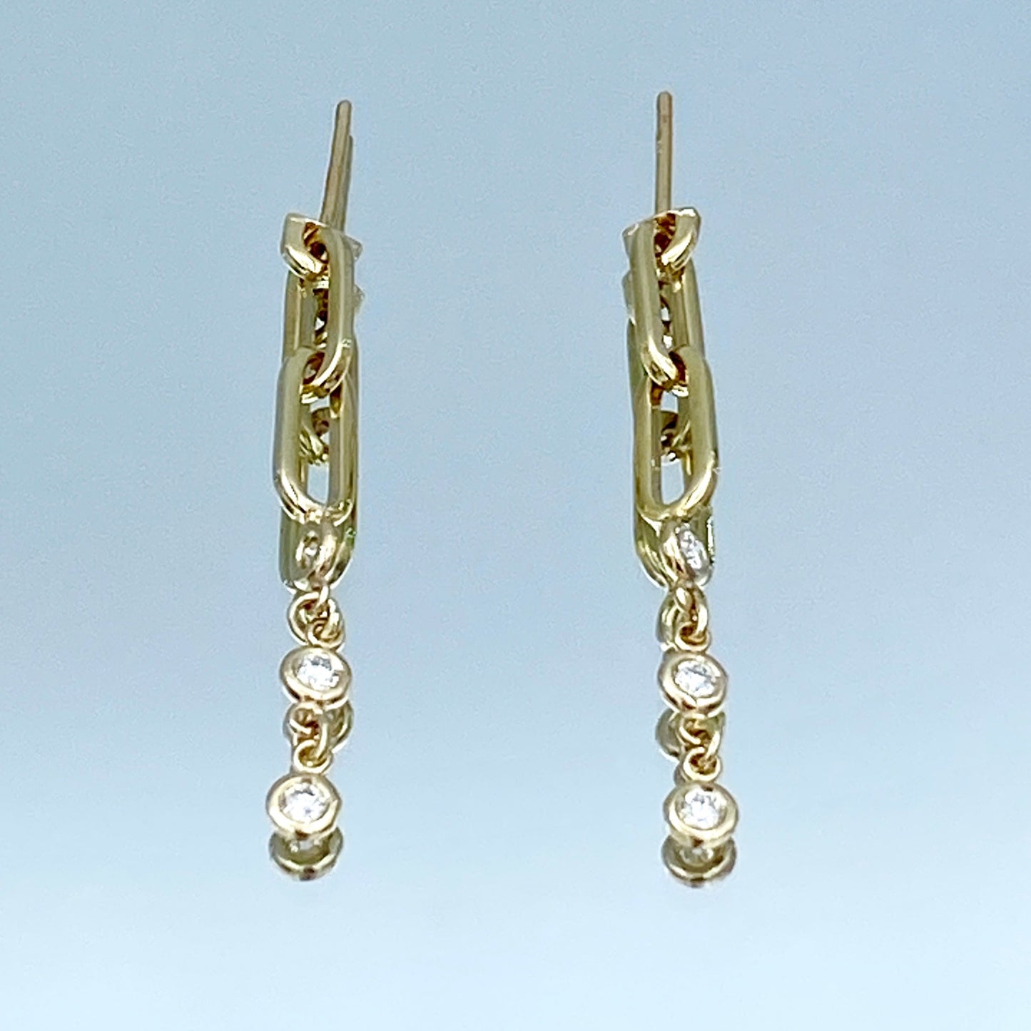 Paperclip Link Earrings with Bezel-Set Diamond in 14K Yellow Gold - L and L Jewelry