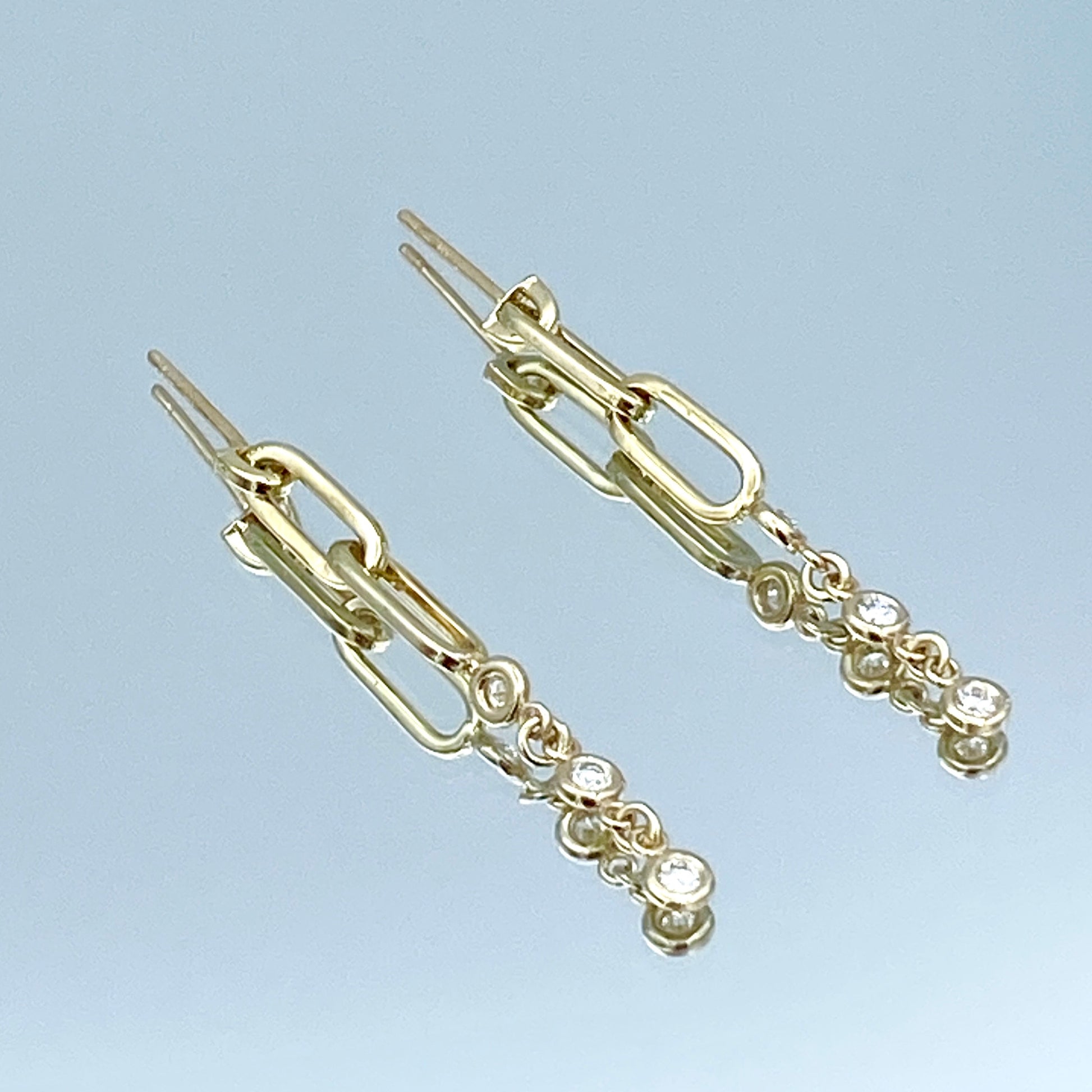 Paperclip Link Earrings with Bezel-Set Diamond in 14K Yellow Gold - L and L Jewelry