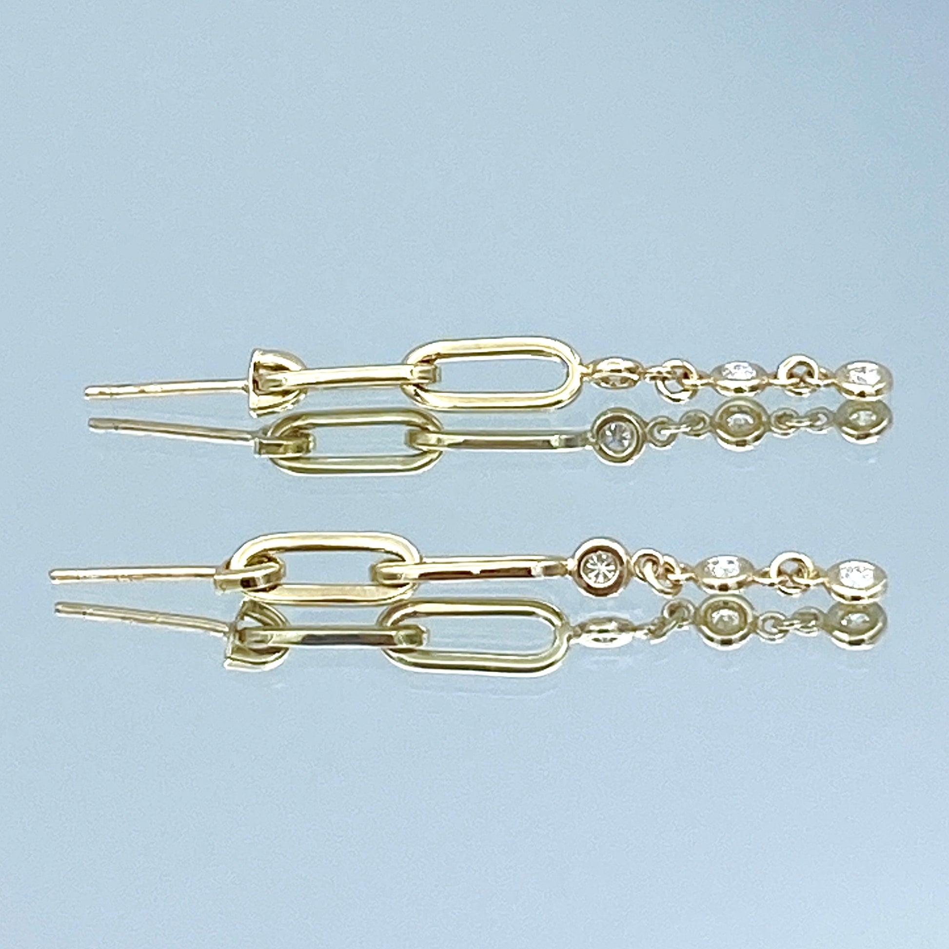 Paperclip Link Earrings with Bezel-Set Diamond in 14K Yellow Gold - L and L Jewelry