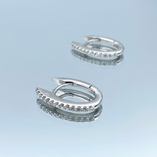 Diamond Huggie Hoop Earrings in 14K White Gold - L and L Jewelry