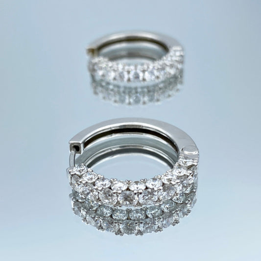 Diamond Huggie Hoop Earrings in 14K White Gold - L and L Jewelry