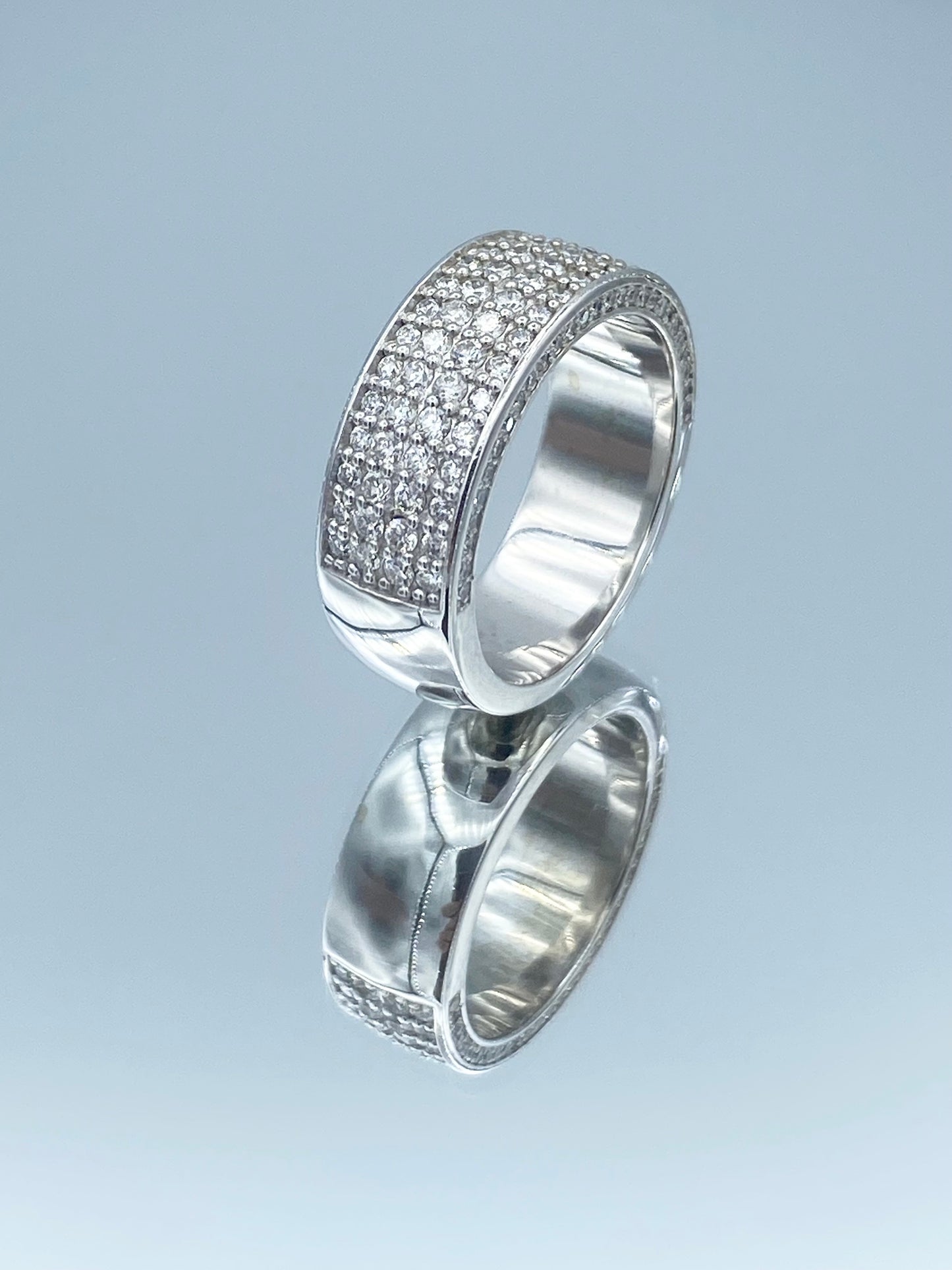 Men's Pave Round Brilliant-Cut Diamond Band in 14K White Gold - L and L Jewelry