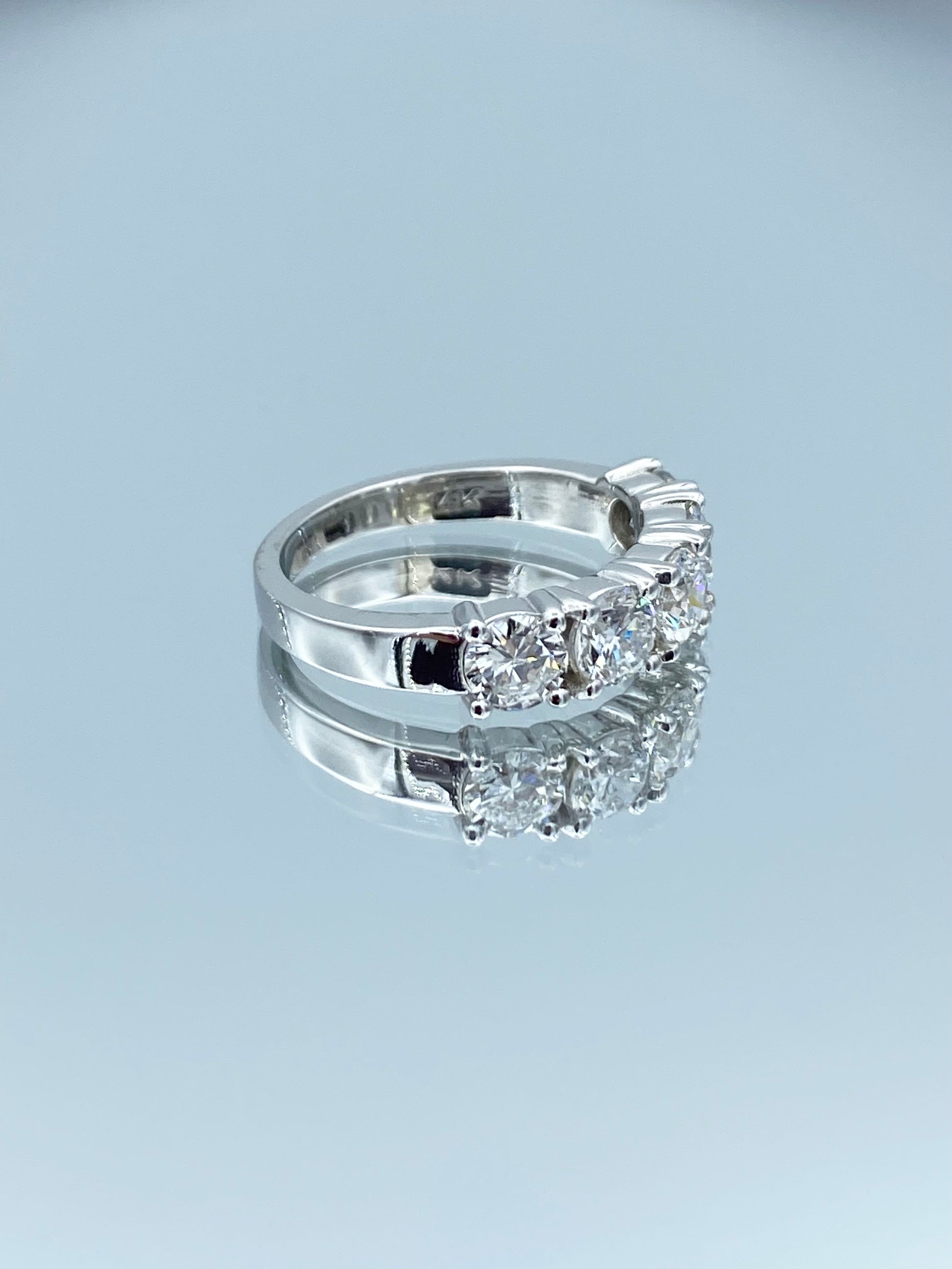 Five Stone Round Brilliant-Cut Diamond Engagement Ring in 14K White Gold - L and L Jewelry