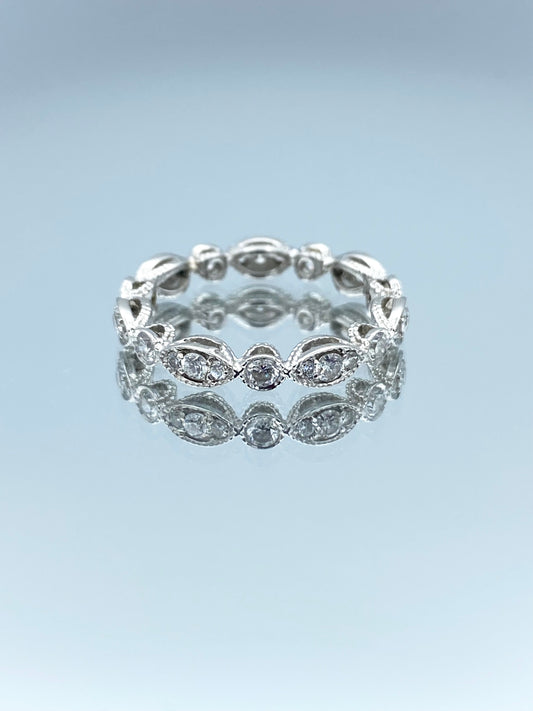 Vintage Look Round Brilliant-Cut Diamond Eternity Ring in 14K White Gold - L and L Jewelry