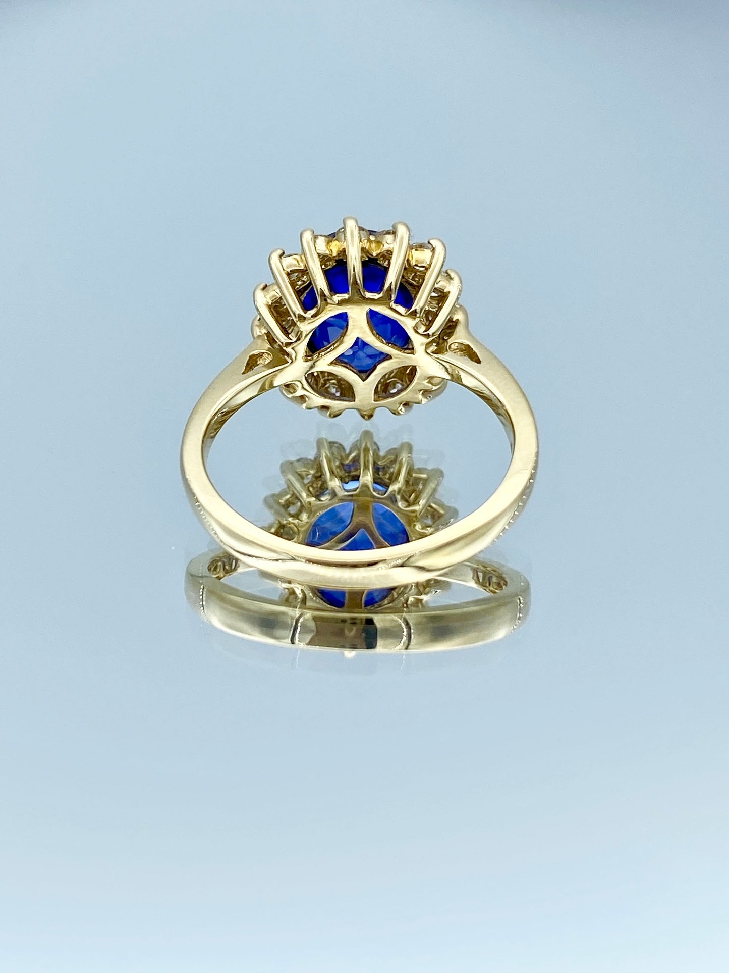 Oval-Cut Blue Sapphire Ring with Diamond Halo in 14K Yellow Gold - L and L Jewelry