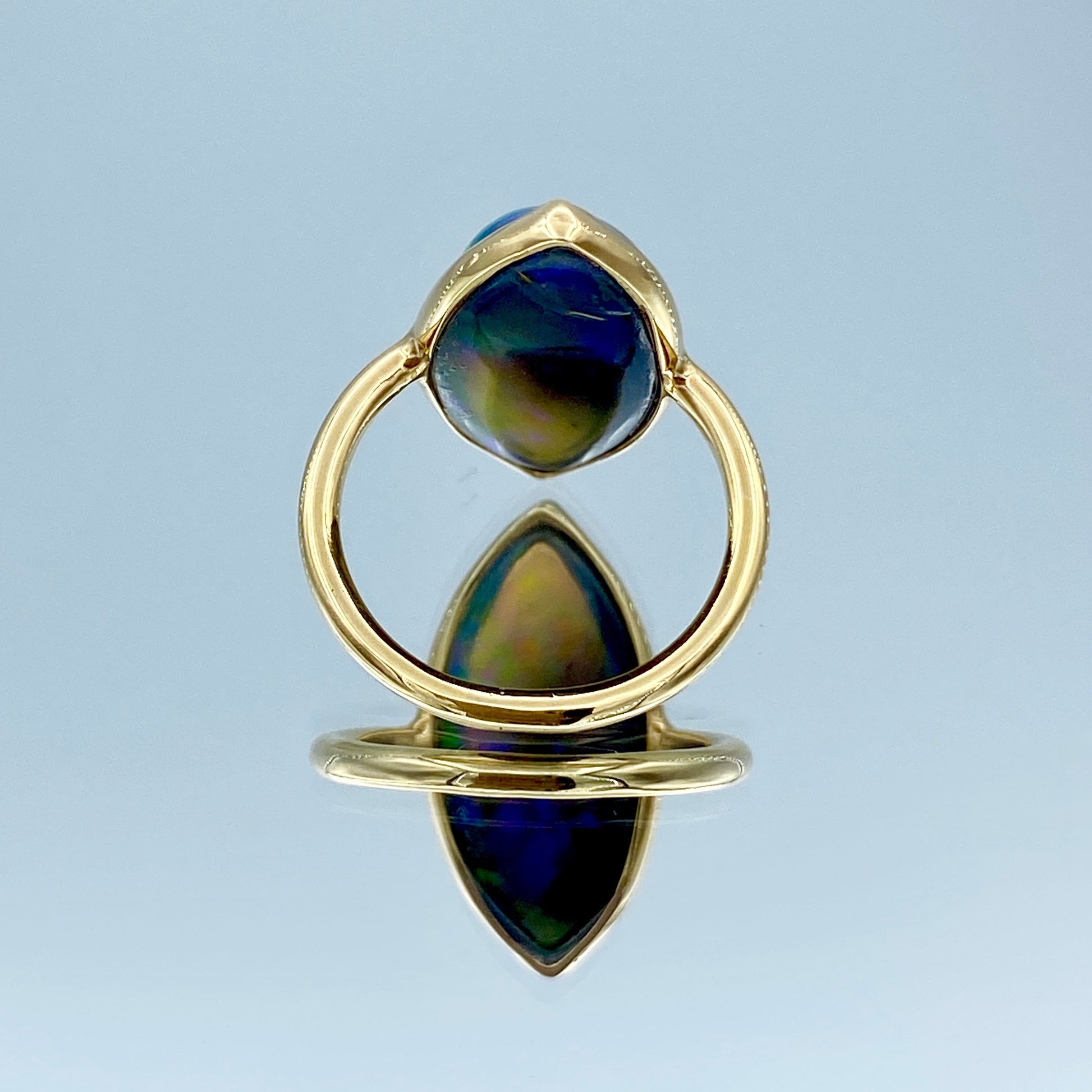 Marquise-Cut Black Opal Ring in 14K Yellow Gold - L and L Jewelry