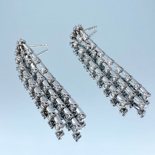 Three-Row Linear Drop Diamond Earrings in 14K White Gold - L and L Jewelry