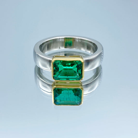 Emerald Ring in Platinum and Yellow Gold - L and L Jewelry