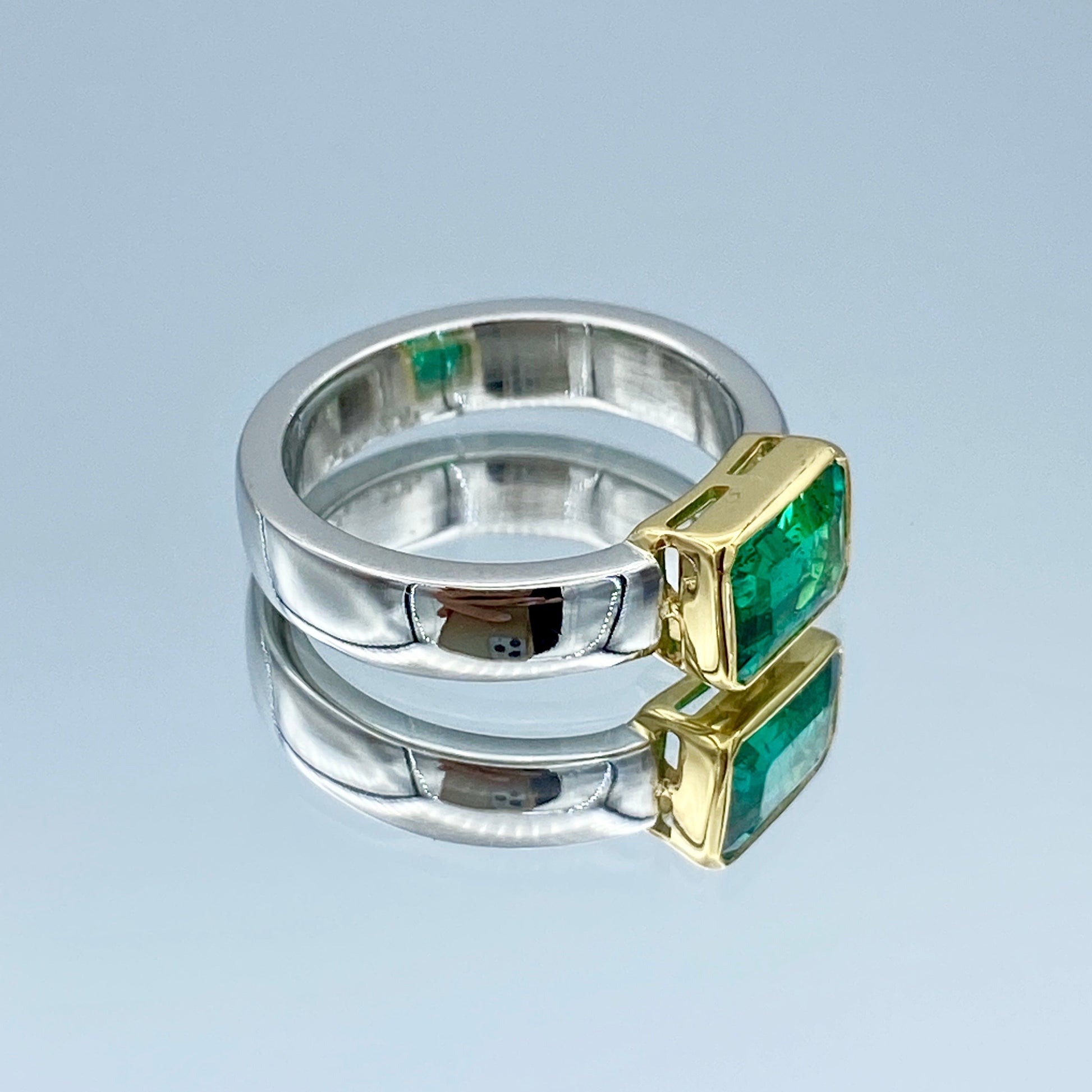 Emerald Ring in Platinum and Yellow Gold - L and L Jewelry