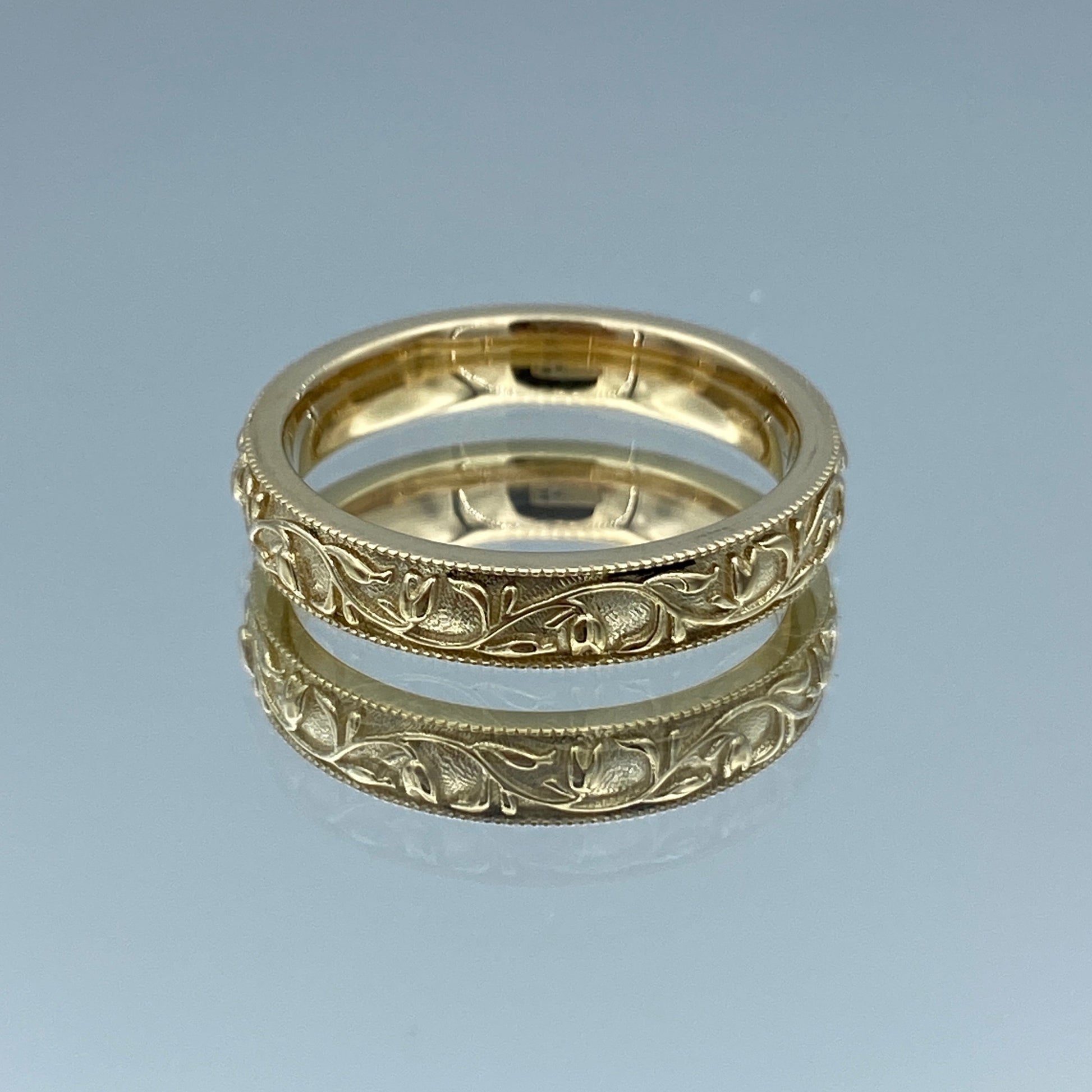 Floral Design Men's Wedding Ring in 14K Yellow Gold - L and L Jewelry