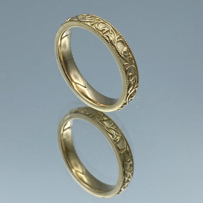 Floral Design Men's Wedding Ring in 14K Yellow Gold - L and L Jewelry