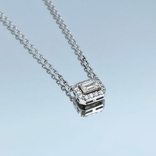 Halo Emerald-Cut Diamond Pendant in 14K White Gold - L and L Jewelry