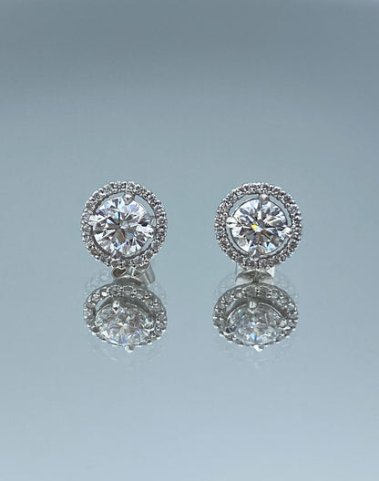 Round Brilliant-Cut Diamond Halo Stud Earrings in 14K White Gold - L and L Jewelry