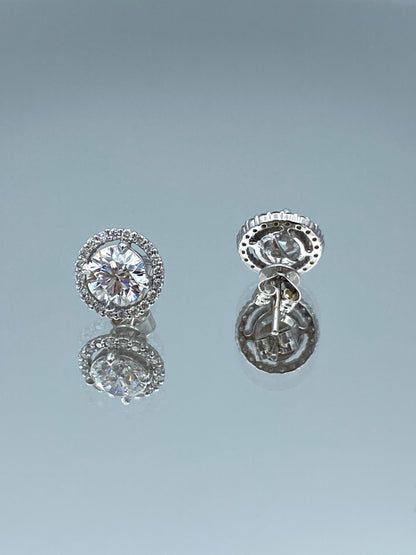 Round Brilliant-Cut Diamond Halo Stud Earrings in 14K White Gold - L and L Jewelry