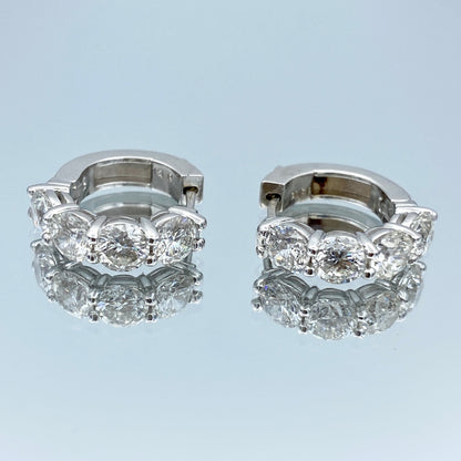 Round Brilliant-Cut Diamond Huggie Hoop Earrings in 14K White Gold - L and L Jewelry