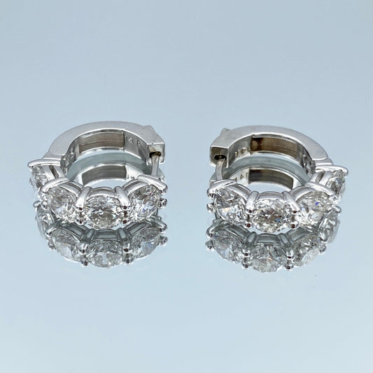 Round Brilliant-Cut Diamond Huggie Hoop Earrings in 14K White Gold - L and L Jewelry