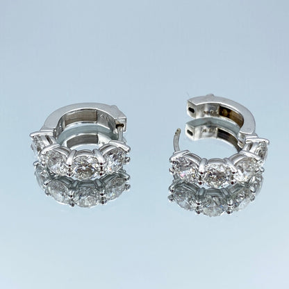 Round Brilliant-Cut Diamond Huggie Hoop Earrings in 14K White Gold - L and L Jewelry