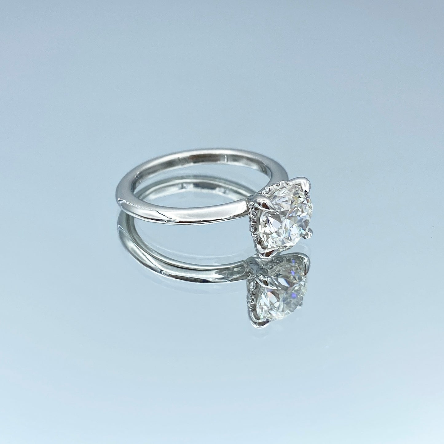 Hidden Halo Round Brilliant-Cut Diamond Engagement Ring in Platinum - L and L Jewelry