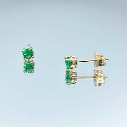 Round-Cut Emerald Stud Earrings in 14K Yellow Gold - L and L Jewelry