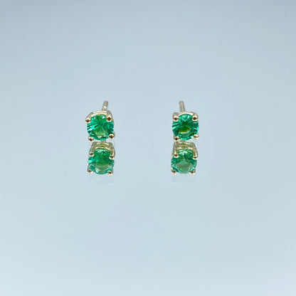 Round-Cut Emerald Stud Earrings in 14K Yellow Gold - L and L Jewelry