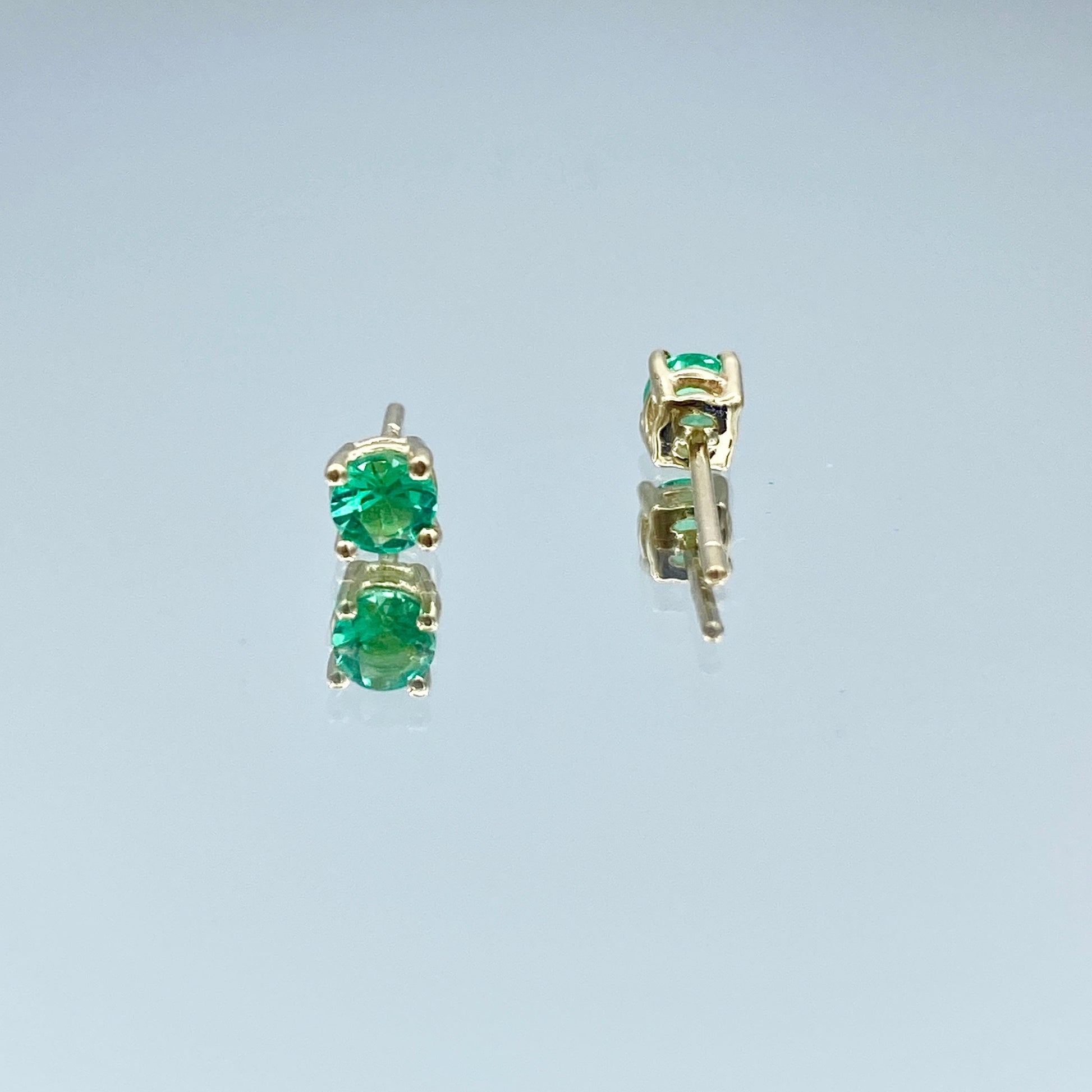 Round-Cut Emerald Stud Earrings in 14K Yellow Gold - L and L Jewelry